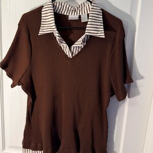 Fashion Bug Chocolate Ribbed V-Neck Tee